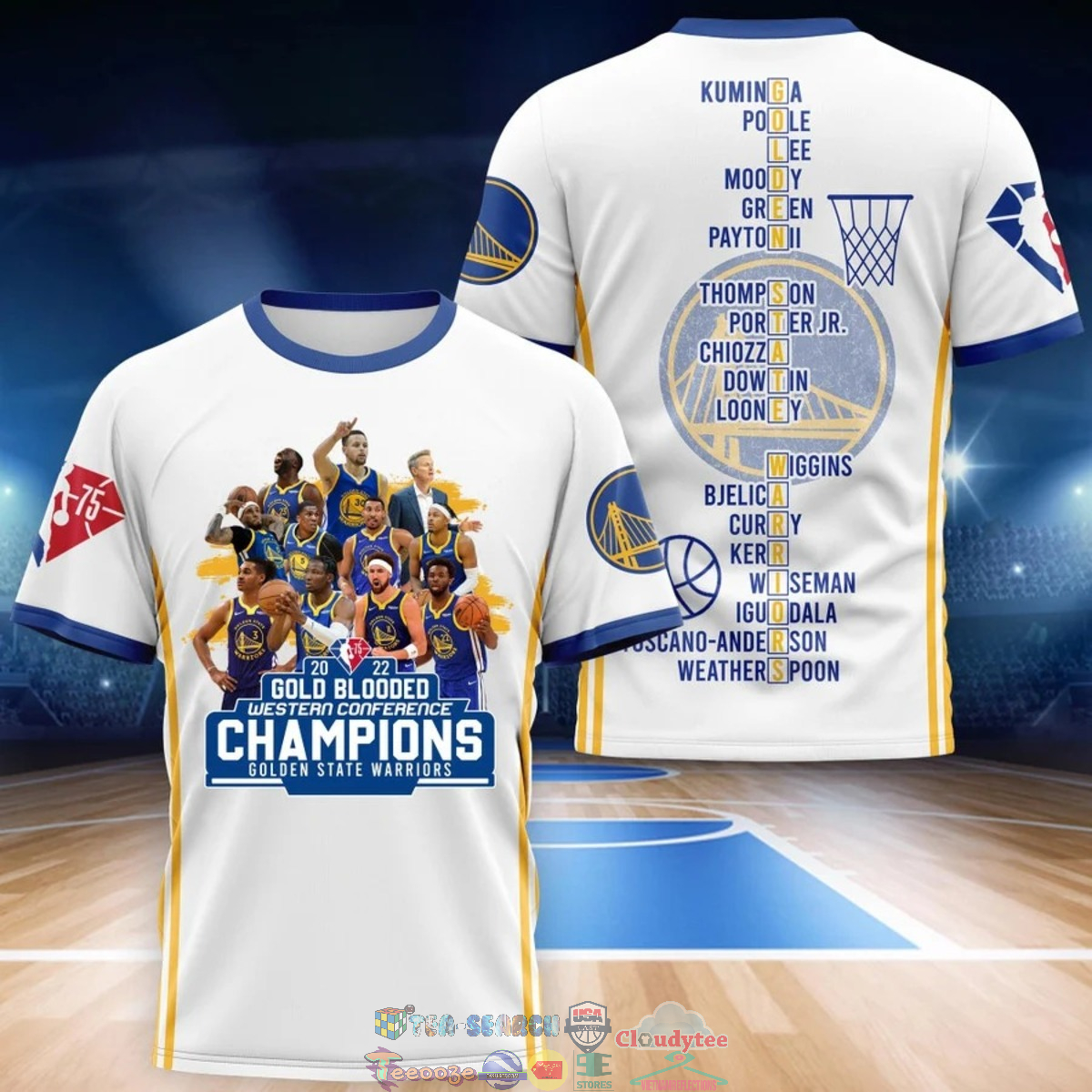 2022 Gold Blooded Western Conference Champions Golden State Warriors White 3D Shirt