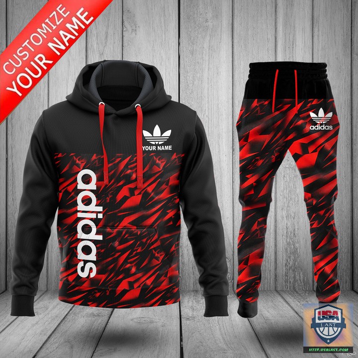 Adidas Red Abstract Personalized Hoodie Jogger Pants 69