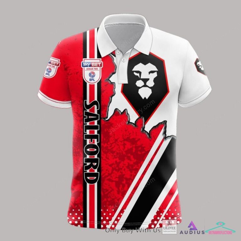 Salford City Red White Polo Shirt, Hoodie - Studious look