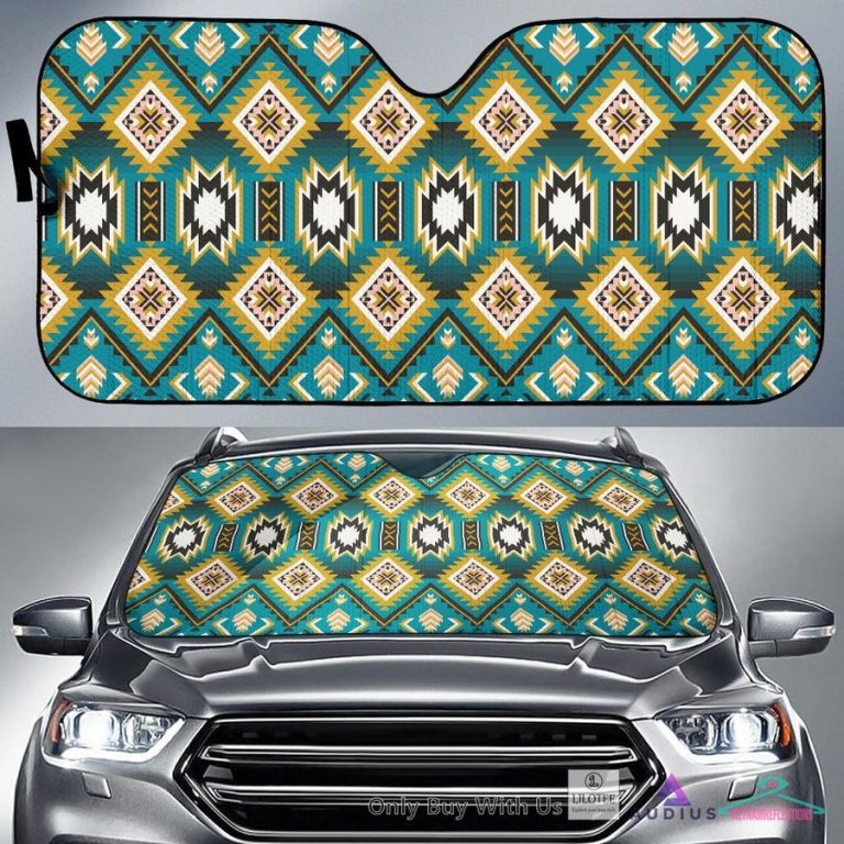 Turquoise Blue Color Native Ameican Design Car Sun Shades - Handsome as usual