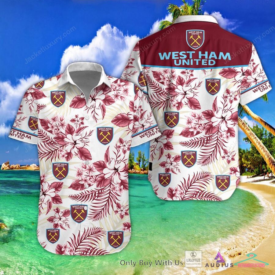 NEW West Ham United F.C Hibiscus Hawaiian Shirt, Short 1