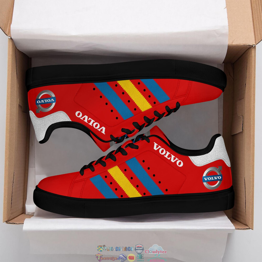 Volvo Blue Yellow Stripes Style 2 Stan Smith Low Top Shoes