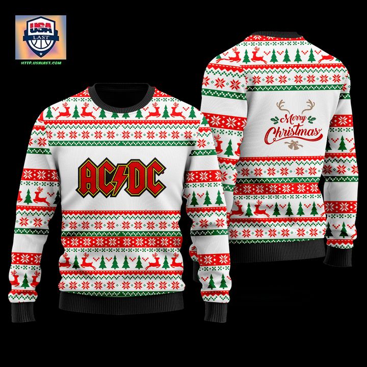 Excellent AC/DC Merry Christmas White Ugly Christmas Sweater