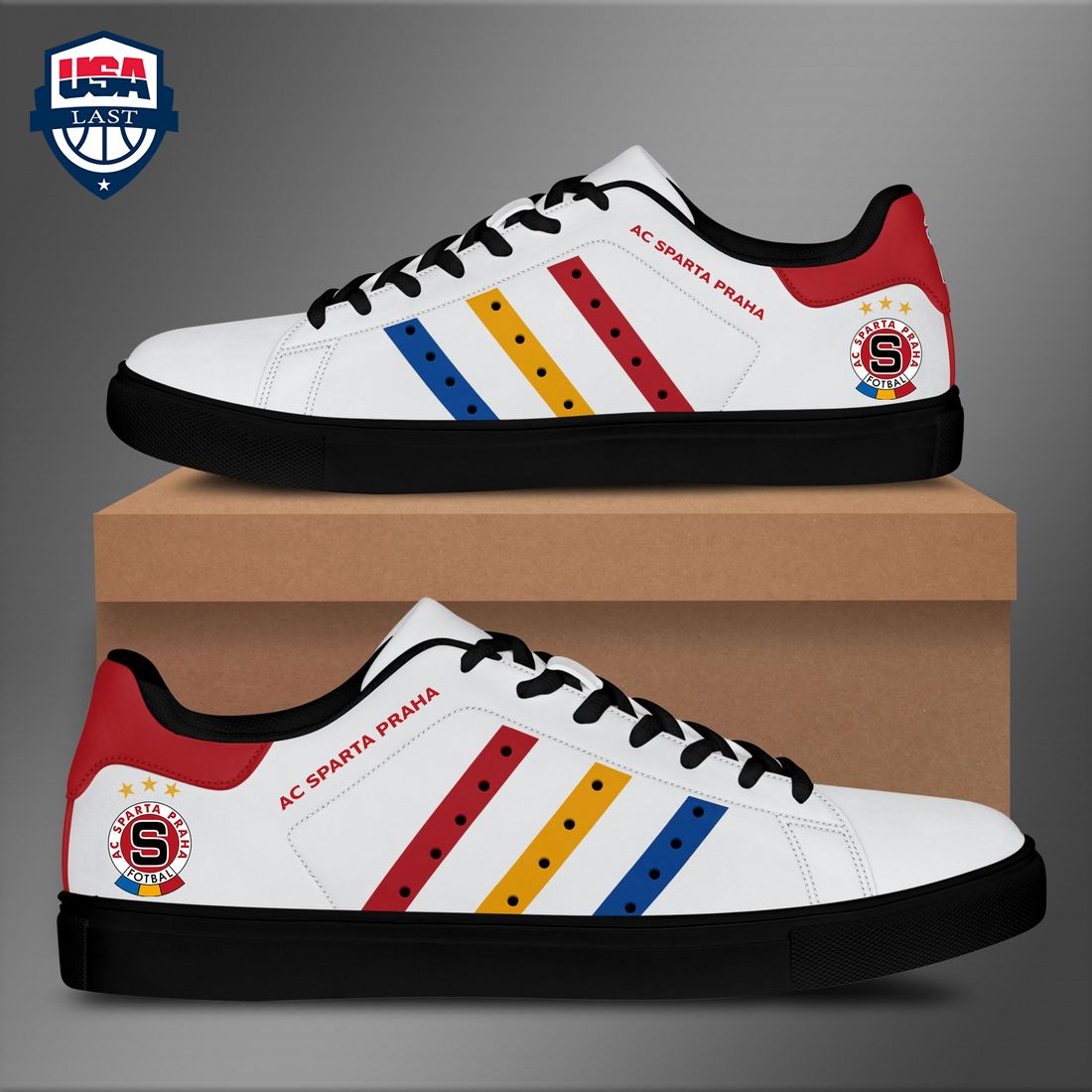 AC Sparta Praha Red Yellow Blue Stripes Style 2 Stan Smith Low Top Shoes