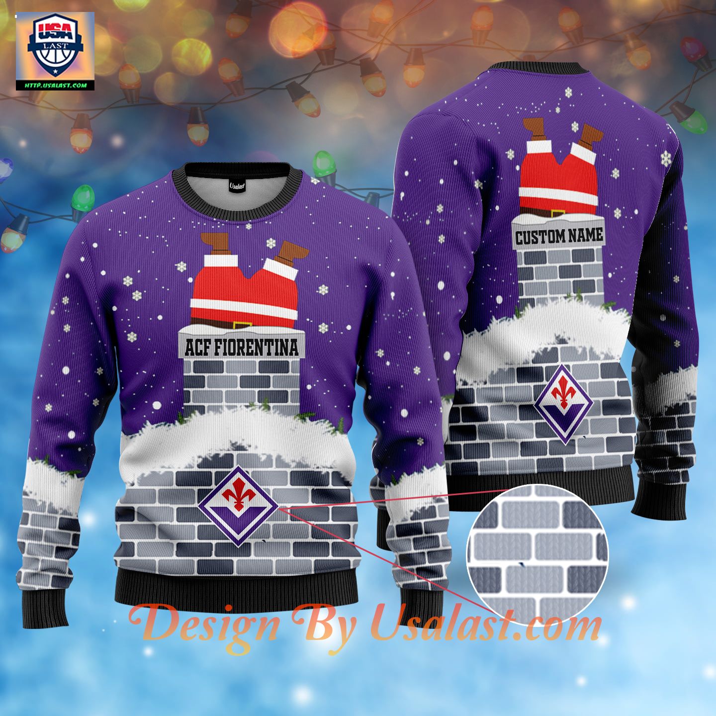 Amazon ACF Fiorentina Santa Claus Custom Name Ugly Christmas Sweater