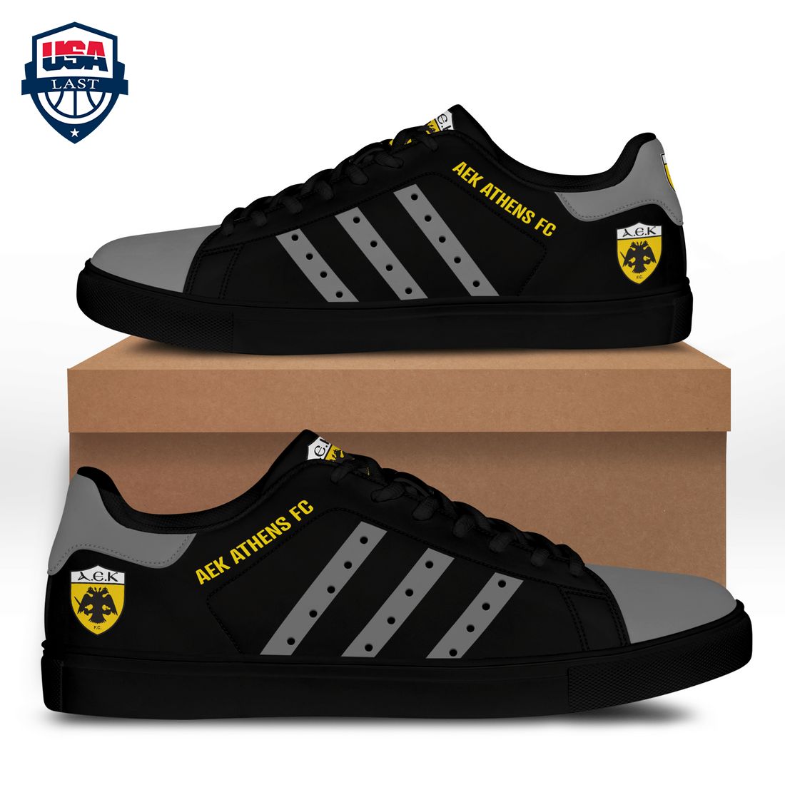 AEK Athens FC Grey Stripes Style 2 Stan Smith Low Top Shoes