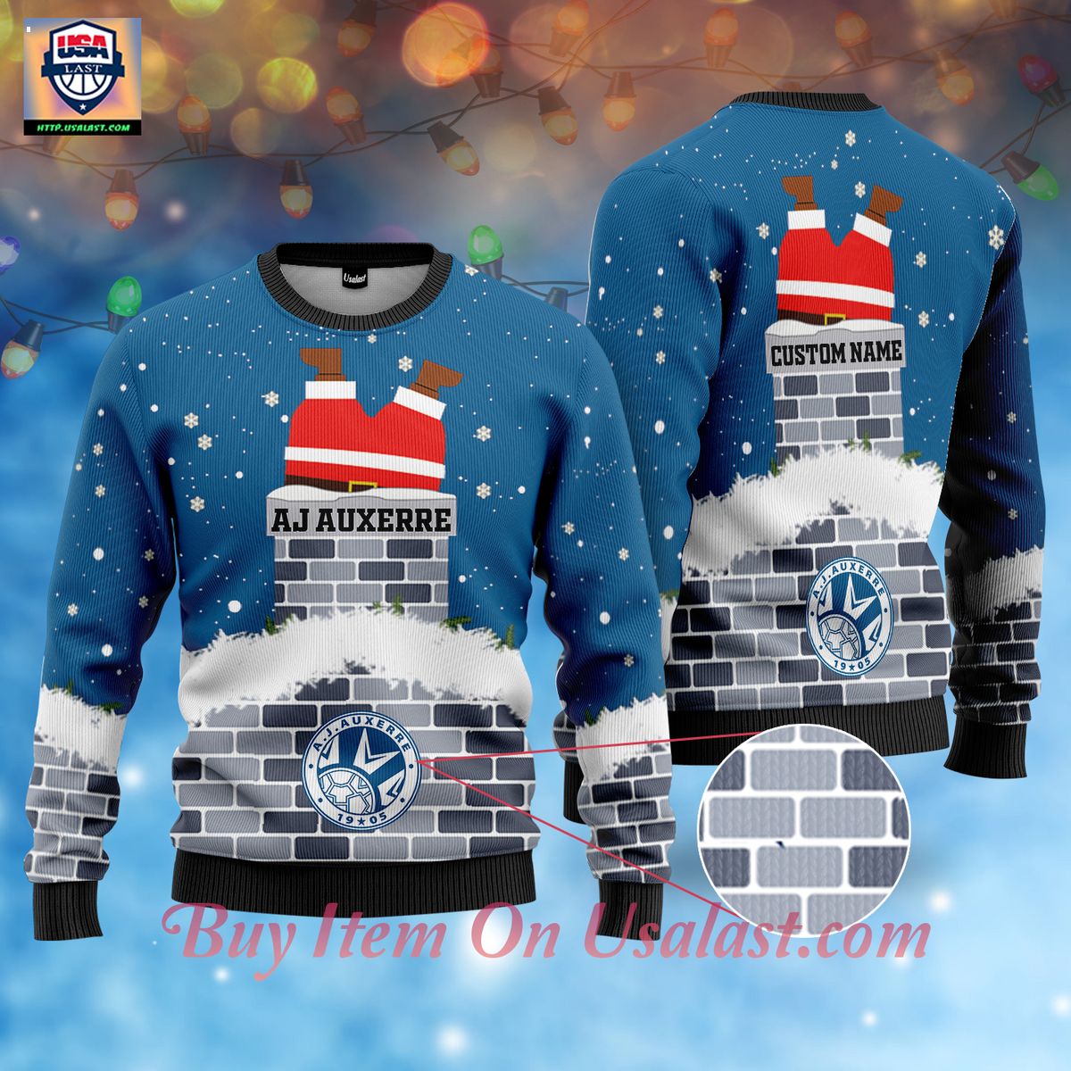 AJ Auxerre Santa Claus Custom Name Ugly Christmas Sweater - Selfie expert