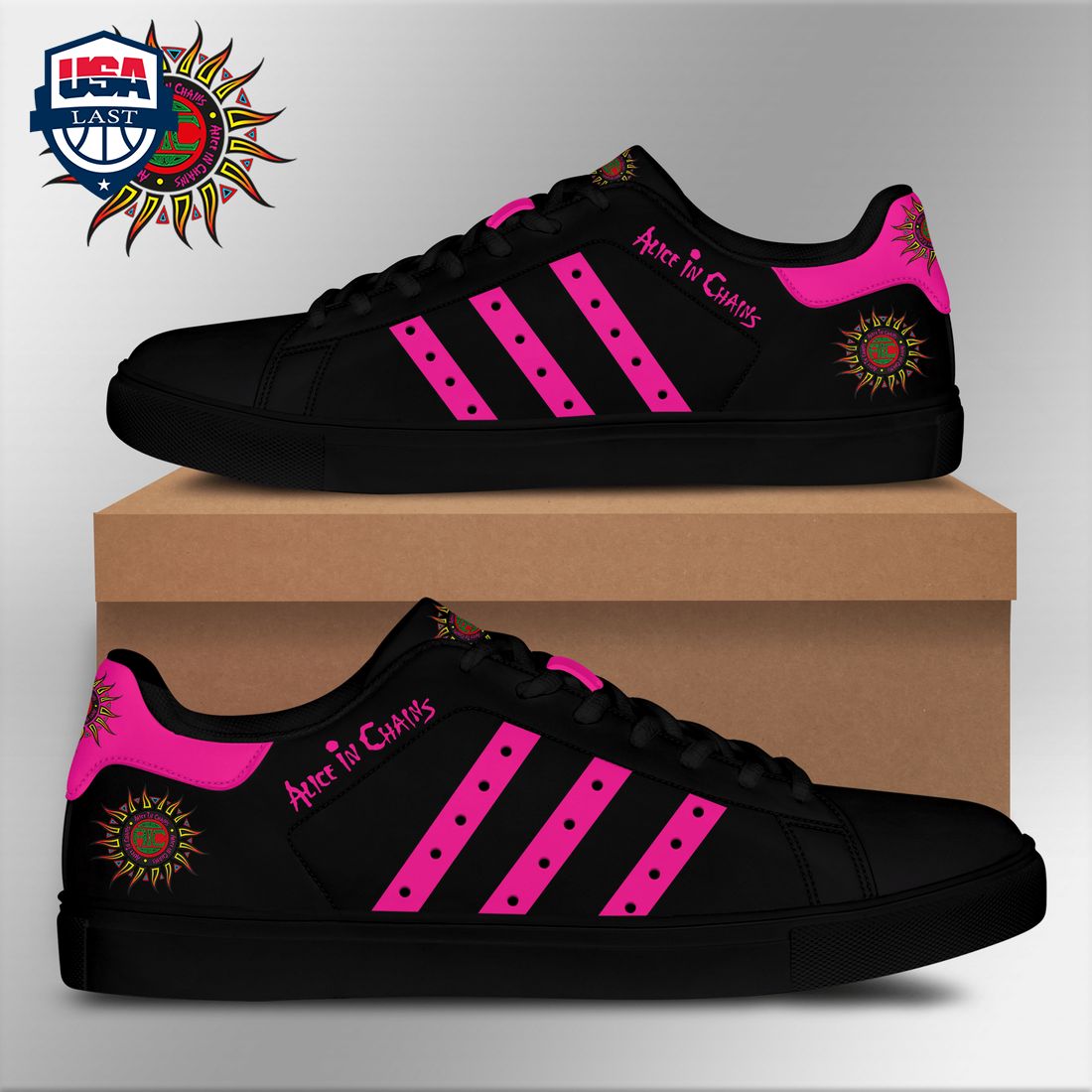 Alice In Chains Pink Stripes Stan Smith Low Top Shoes