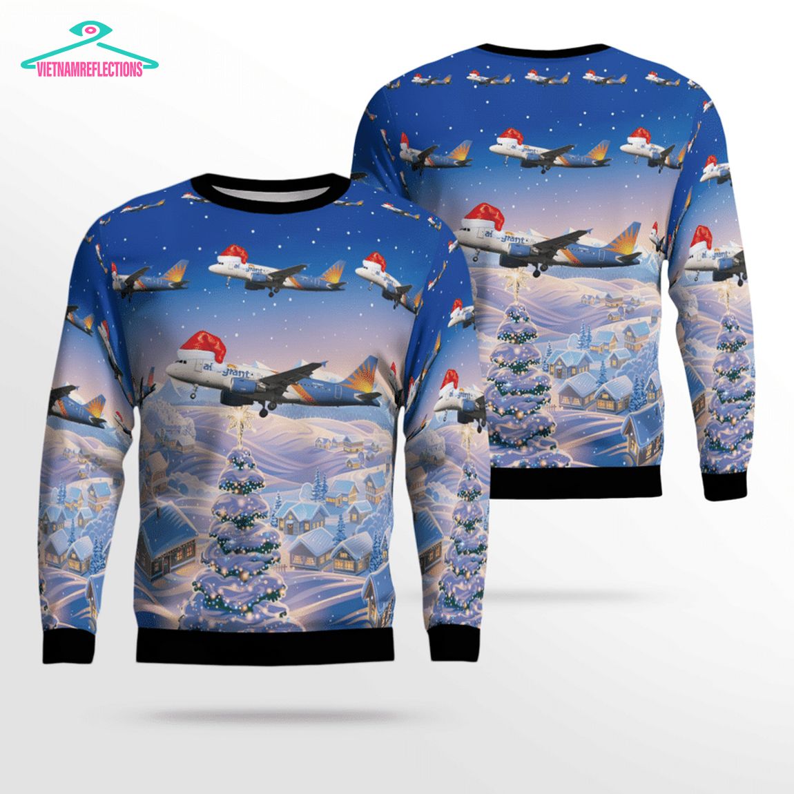 Allegiant Air Airbus A319-111 3D Christmas Sweater - Cutting dash