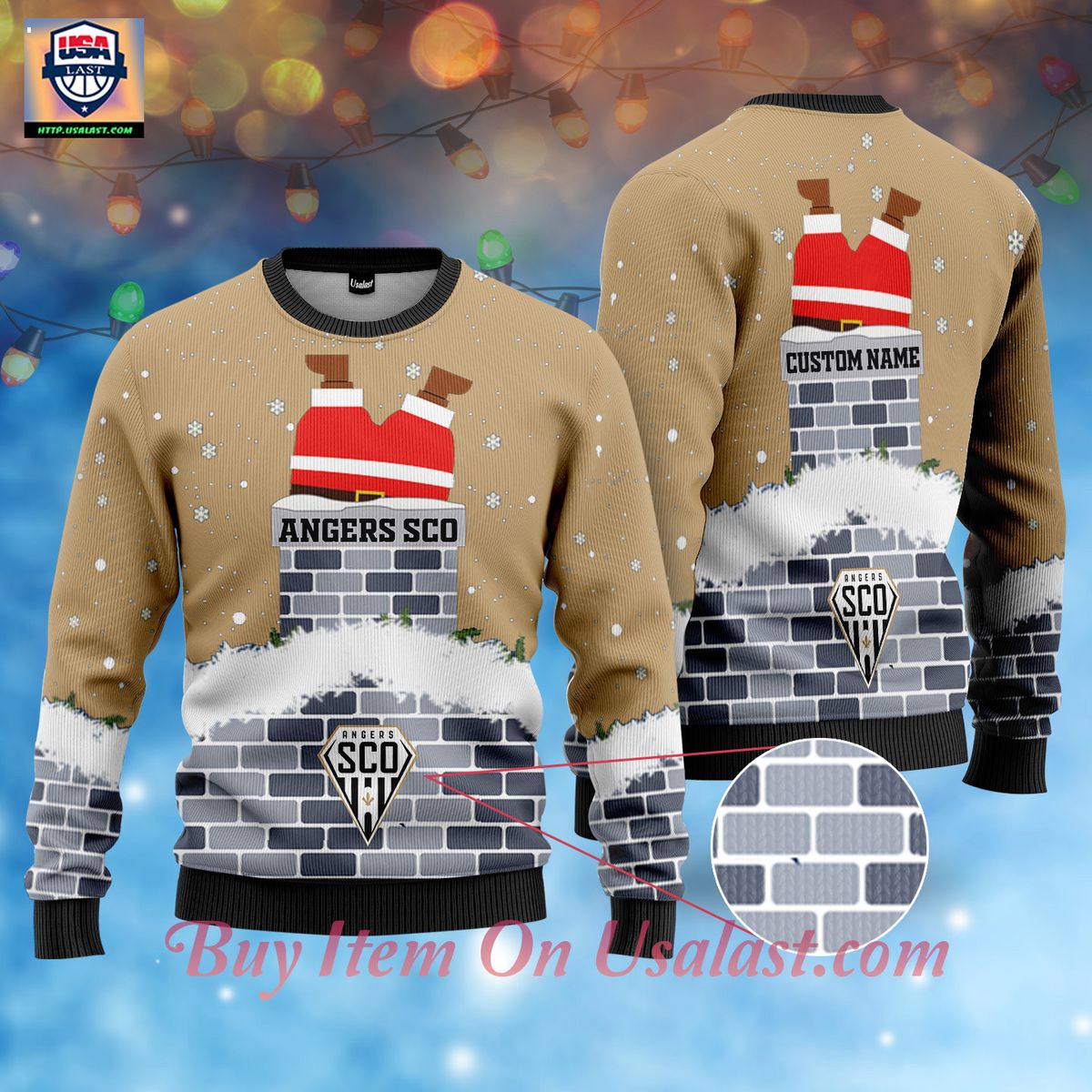 Here’s Angers SCO Santa Claus Custom Name Ugly Christmas Sweater