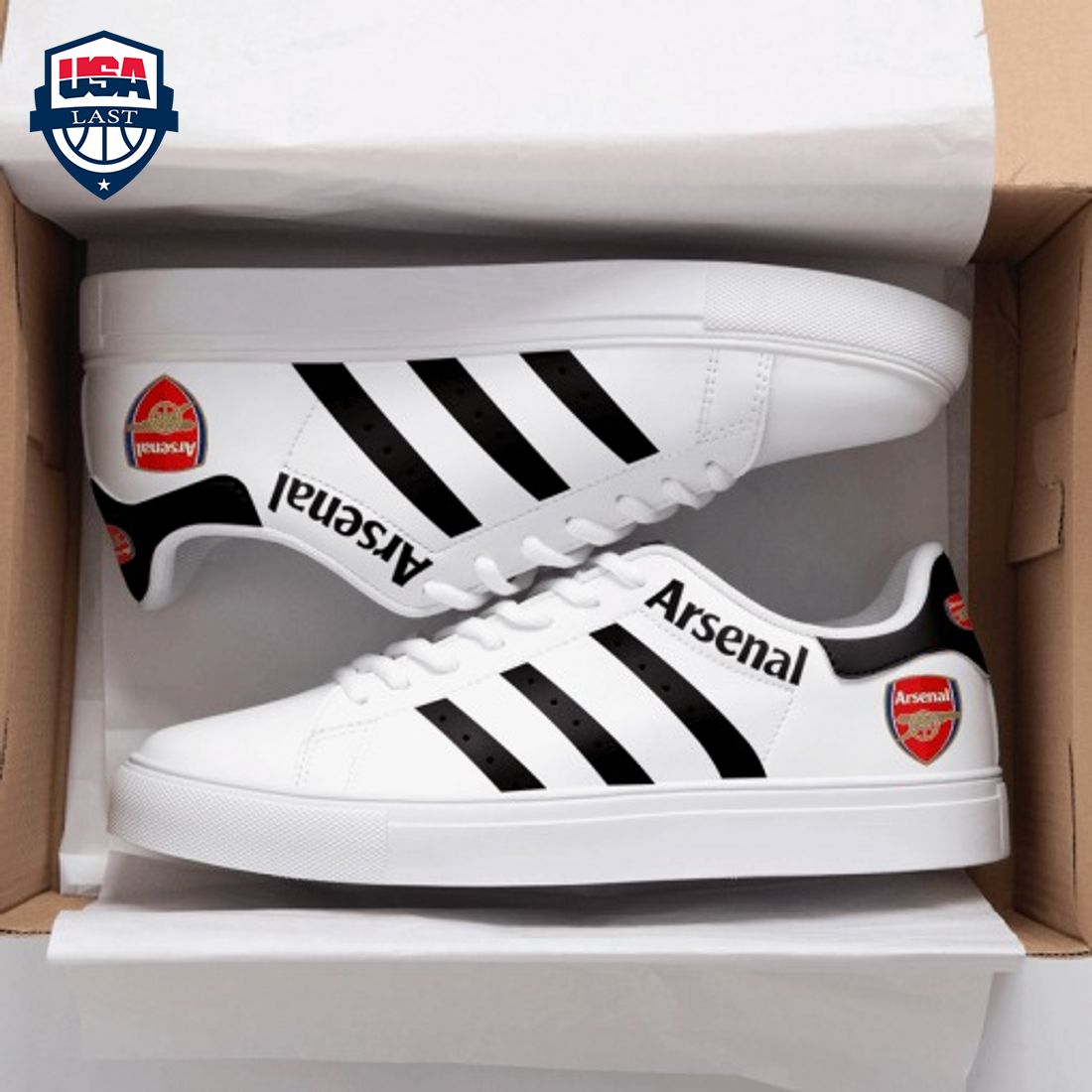 Arsenal FC Black Stripes Stan Smith Low Top Shoes
