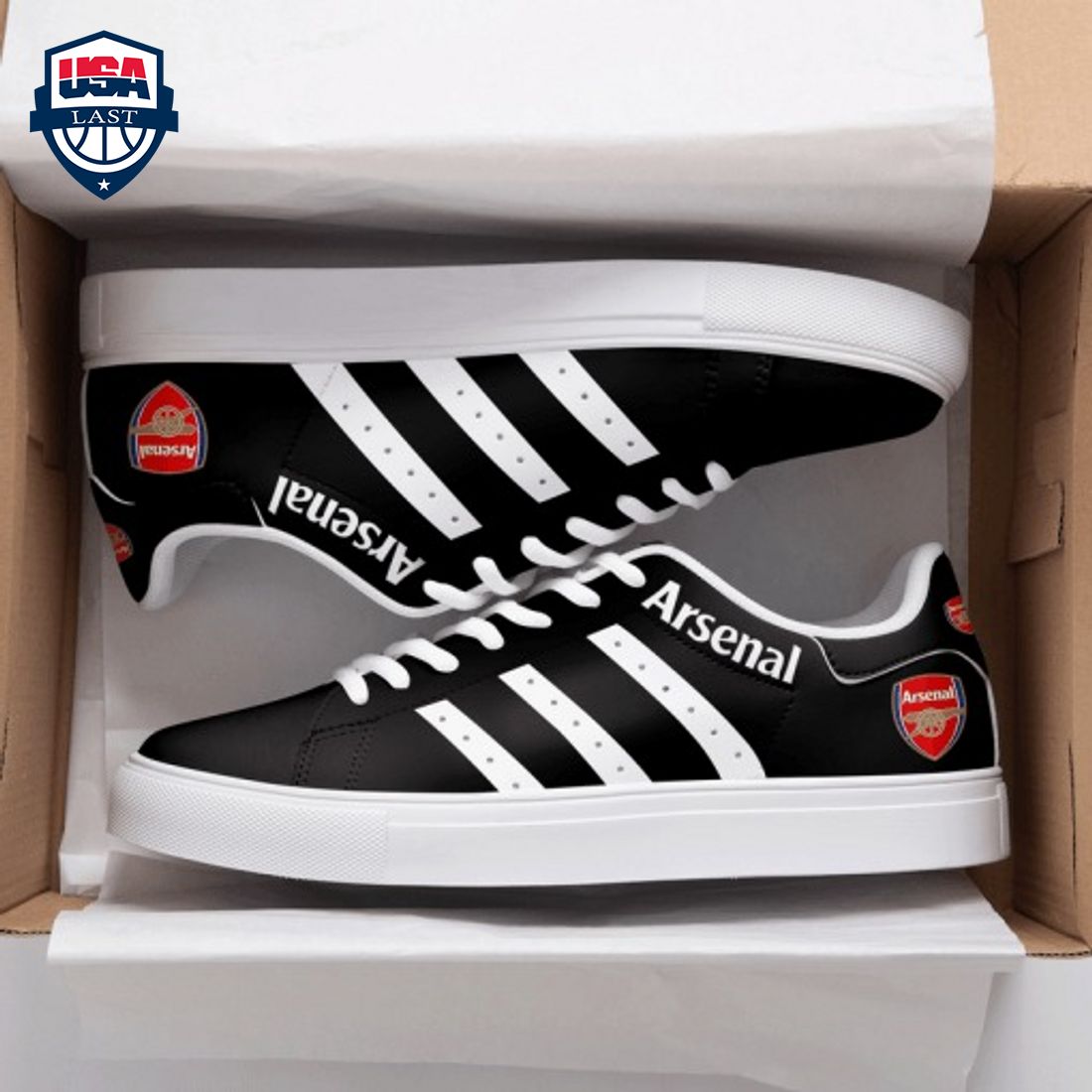 Arsenal FC White Stripes Style 1 Stan Smith Low Top Shoes
