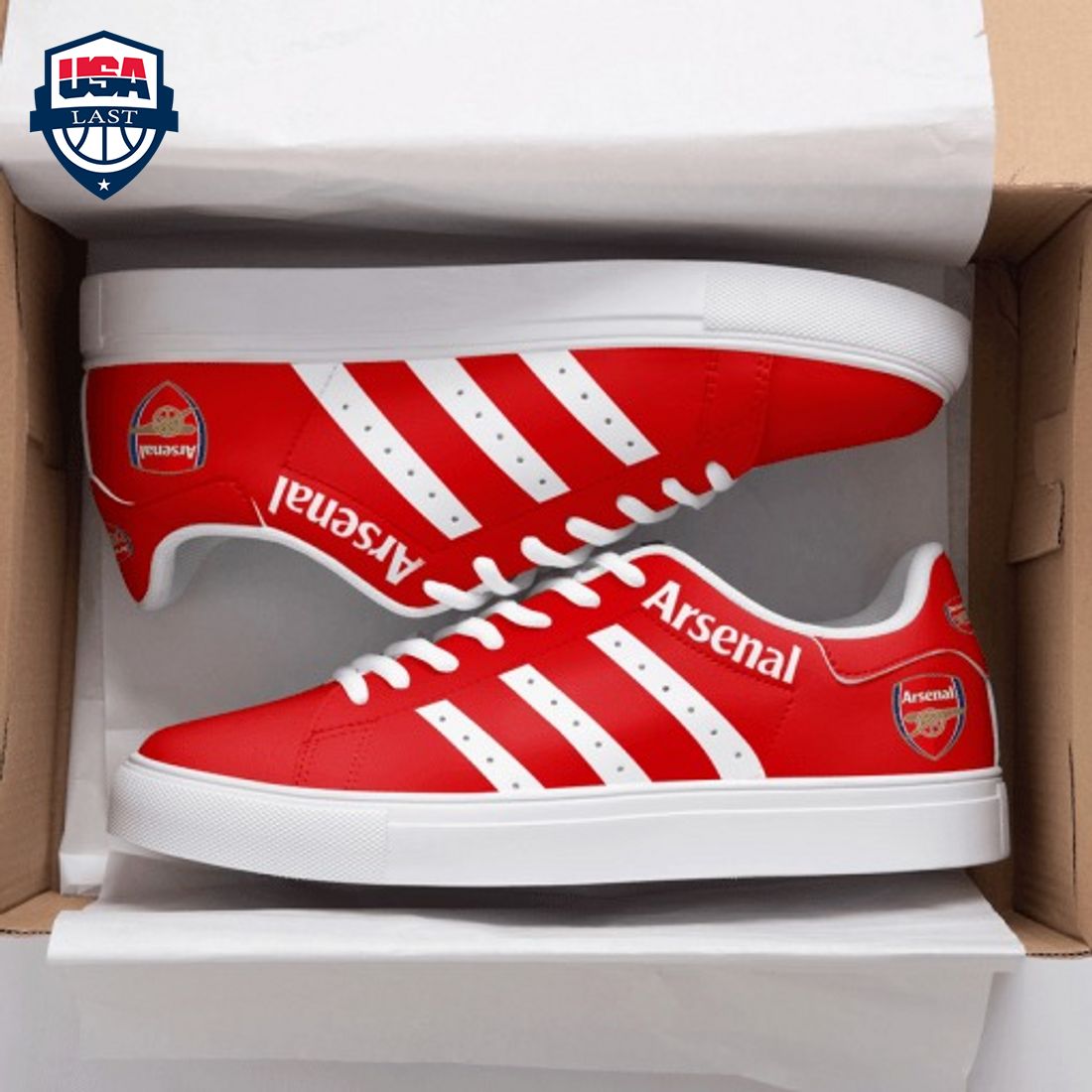 Arsenal FC White Stripes Style 2 Stan Smith Low Top Shoes