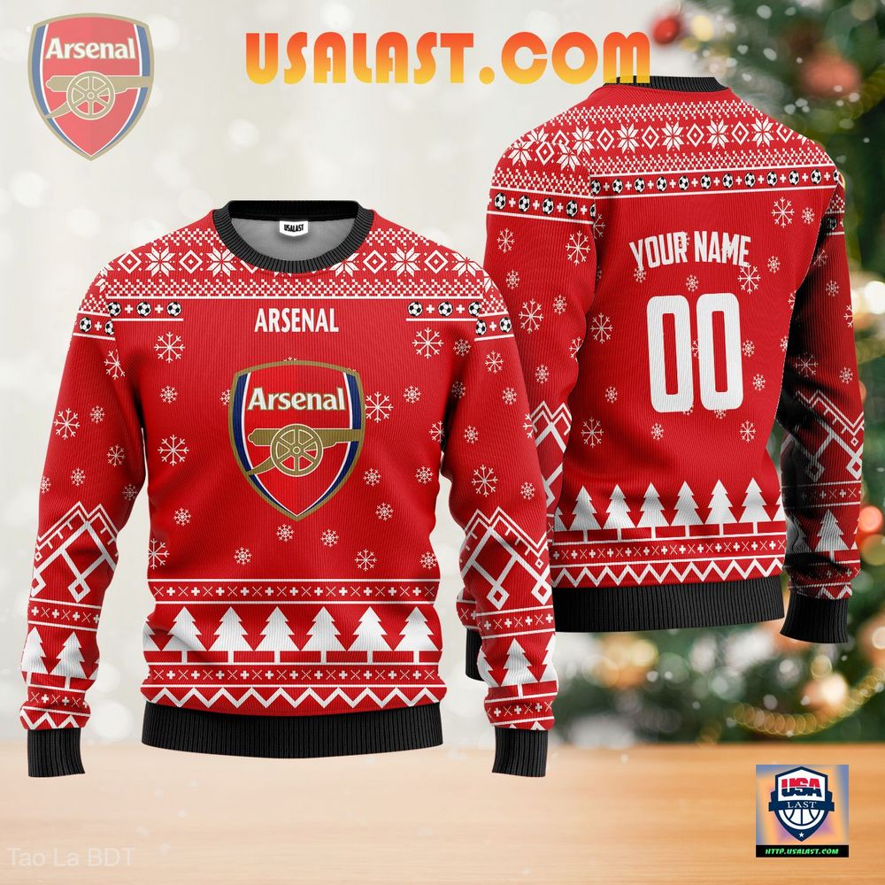Arsenal Personalized Christmas Sweater - Your face is glowing like a red rose