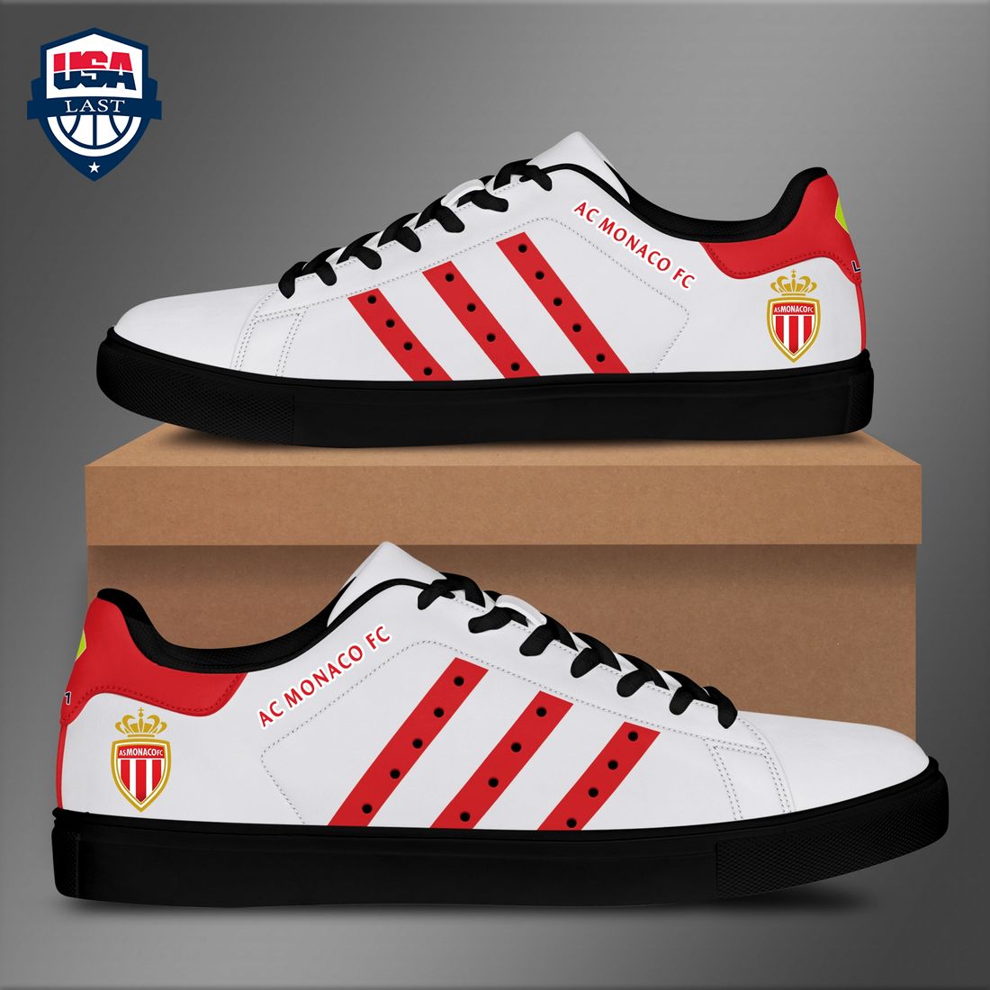 AS Monaco FC Red Stripes Style 2 Stan Smith Low Top Shoes