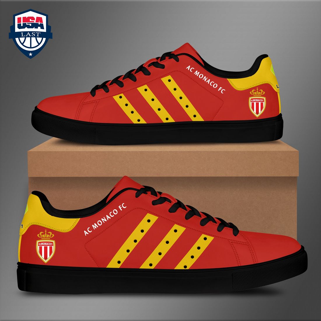 AS Monaco FC Yellow Stripes Style 1 Stan Smith Low Top Shoes