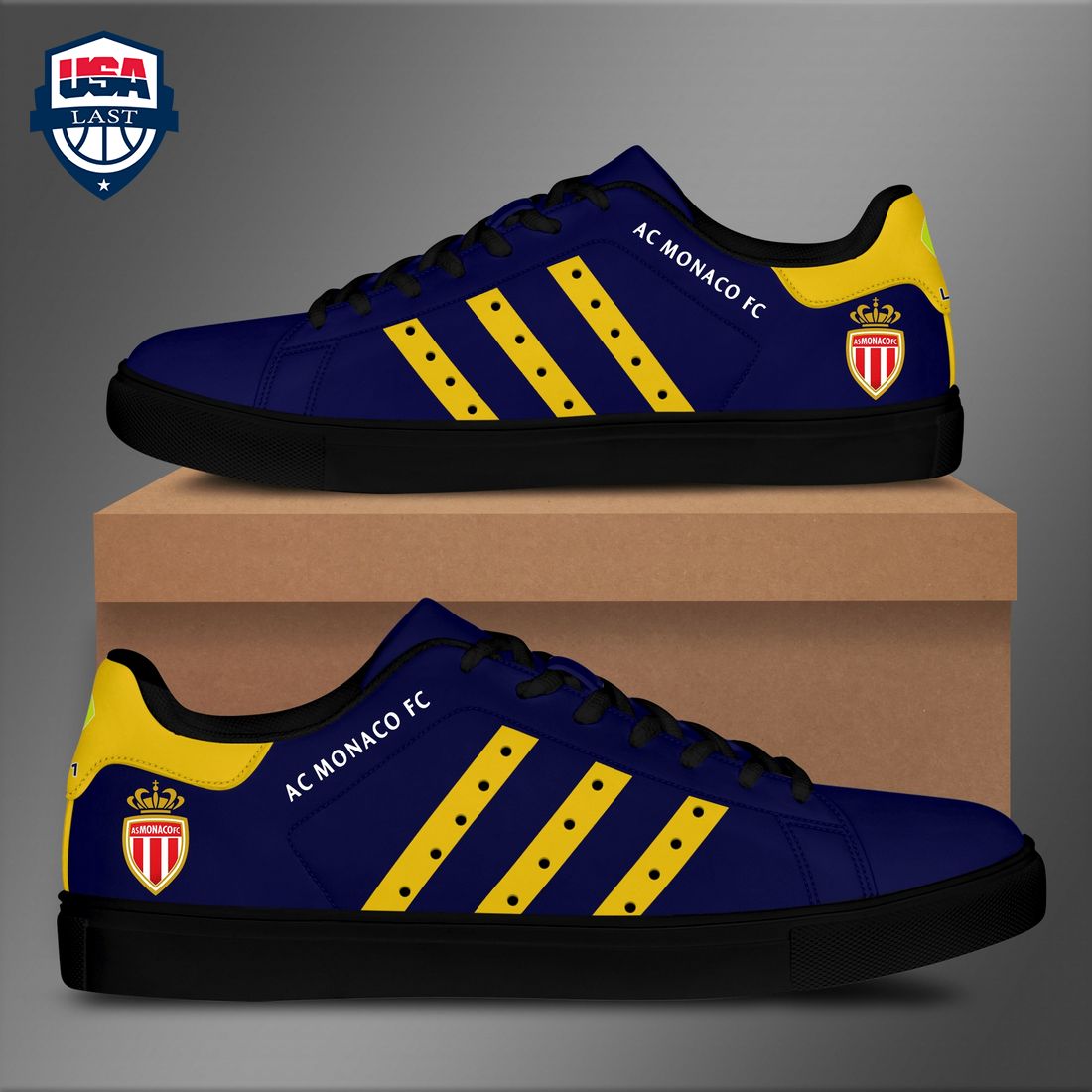 AS Monaco FC Yellow Stripes Style 2 Stan Smith Low Top Shoes