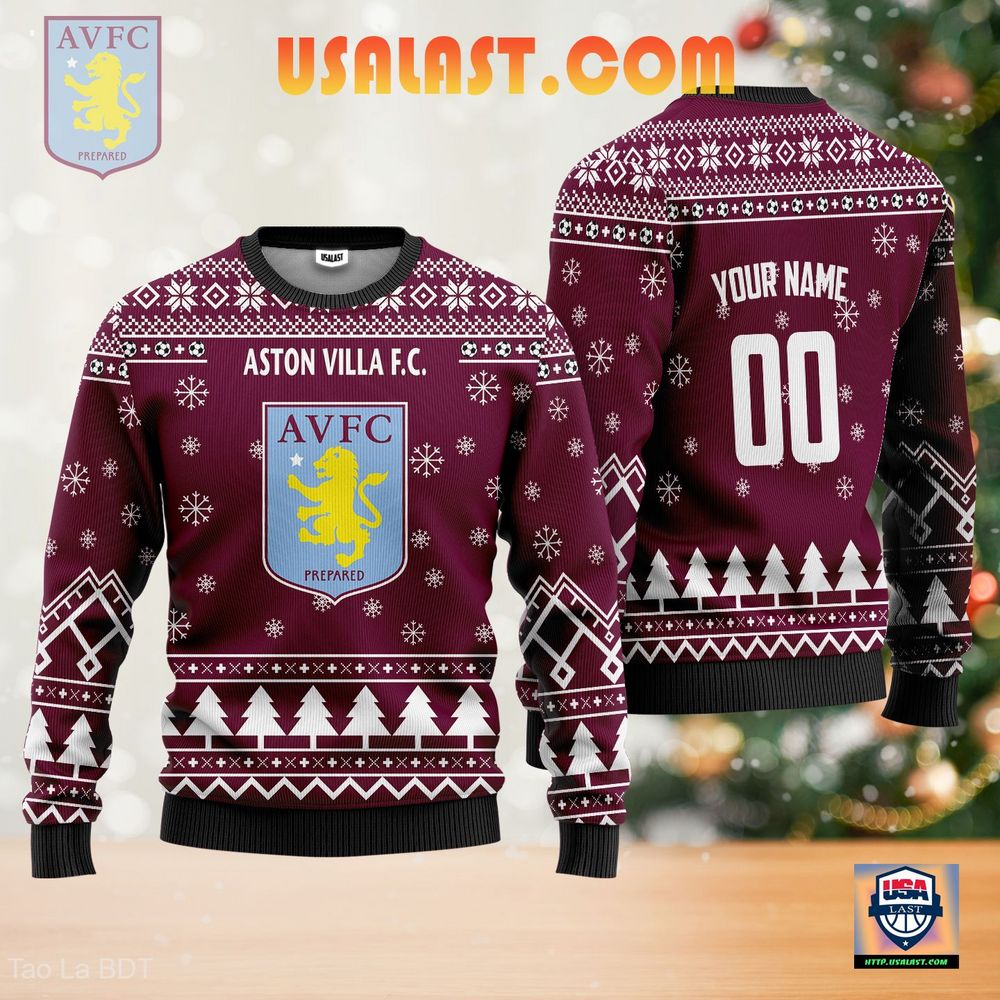 Aston Villa F.C. Personalized Sweater Christmas Jumper - Generous look