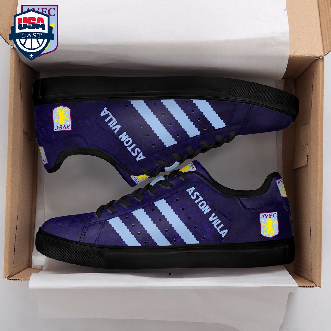 Aston Villa FC Aqua Blue Stripes Style 4 Stan Smith Low Top Shoes
