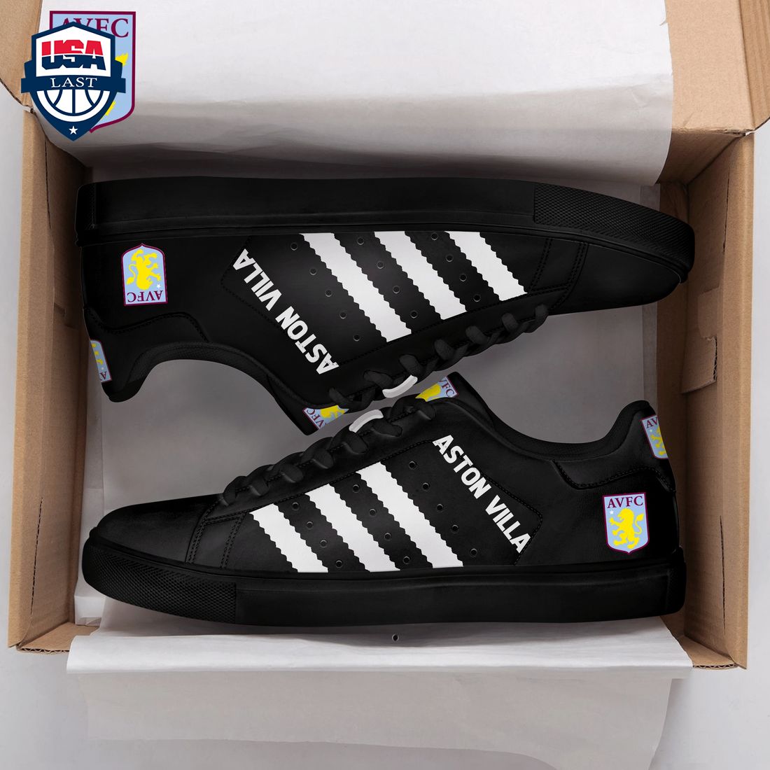Aston Villa FC White Stripes Style 2 Stan Smith Low Top Shoes - Nice Pic