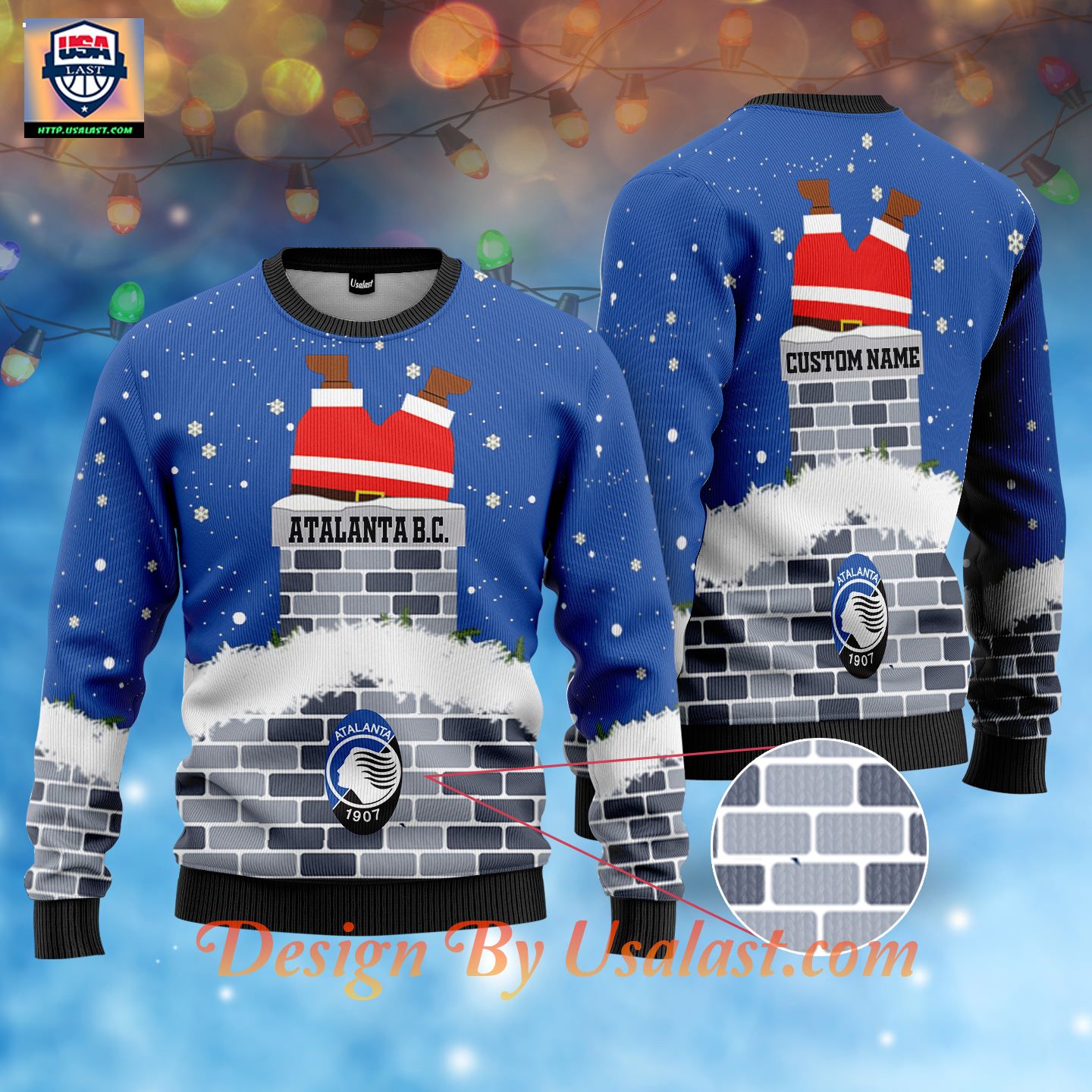Available Atalanta B.C Santa Claus Custom Name Ugly Christmas Sweater