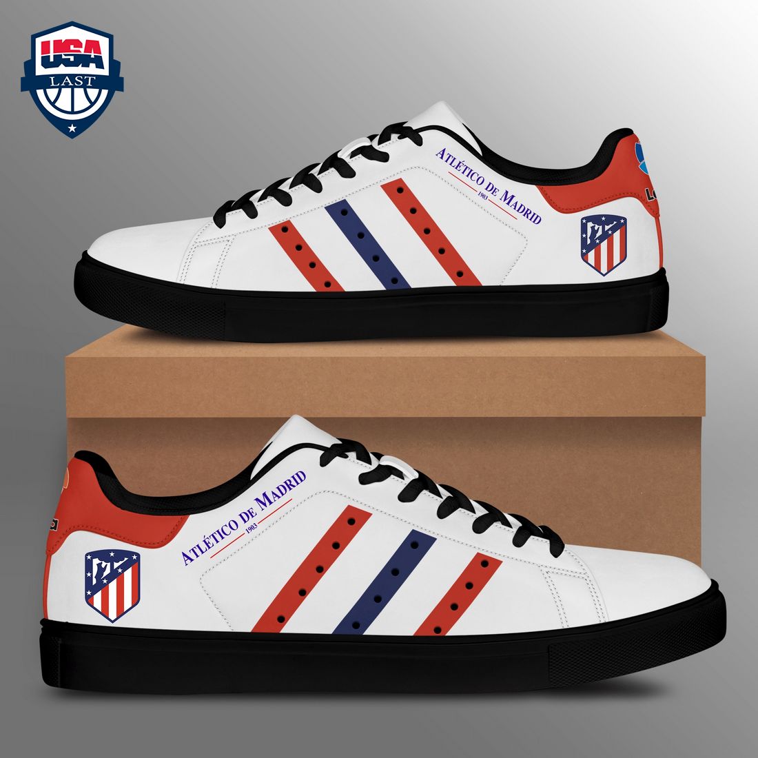 Atletico Madrid Red Navy Stripes Stan Smith Low Top Shoes