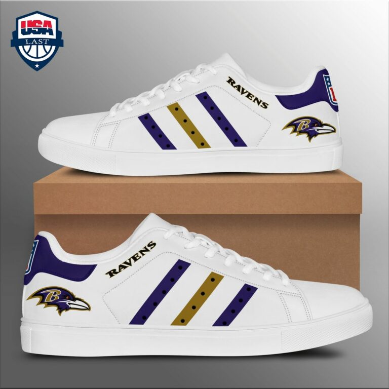 Baltimore Ravens Purple Yellow Stripes Stan Smith Low Top Shoes - Generous look