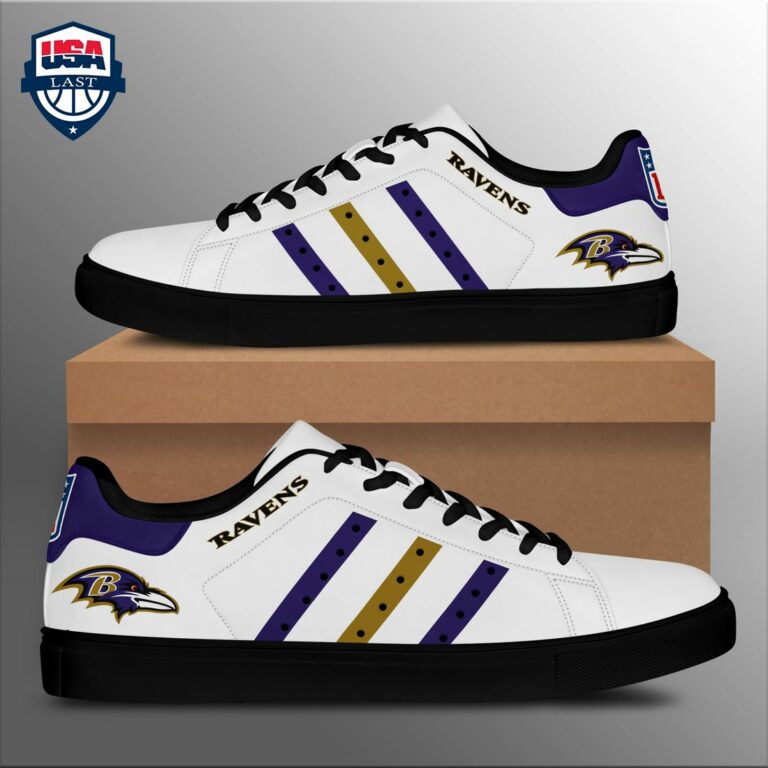 Baltimore Ravens Purple Yellow Stripes Stan Smith Low Top Shoes - Sizzling