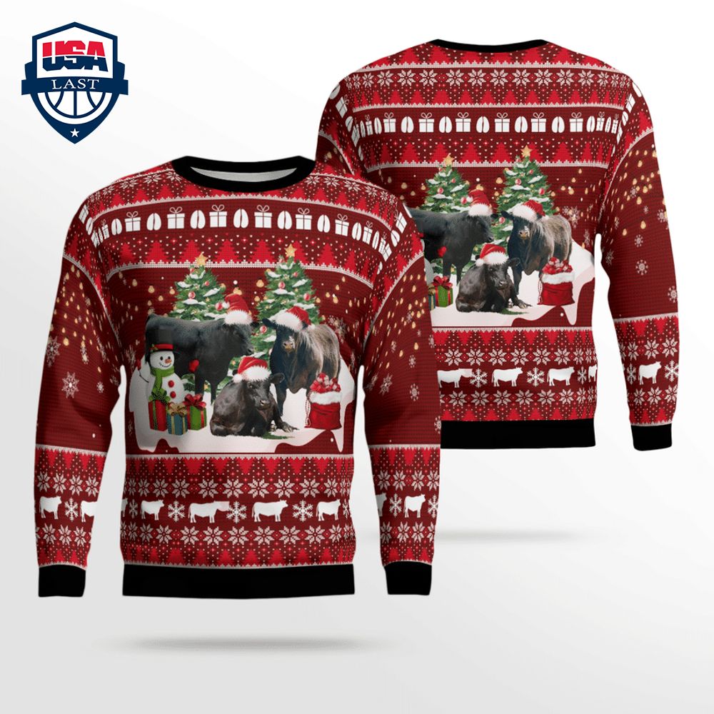 Black Angus Cattle 3D Christmas Sweater