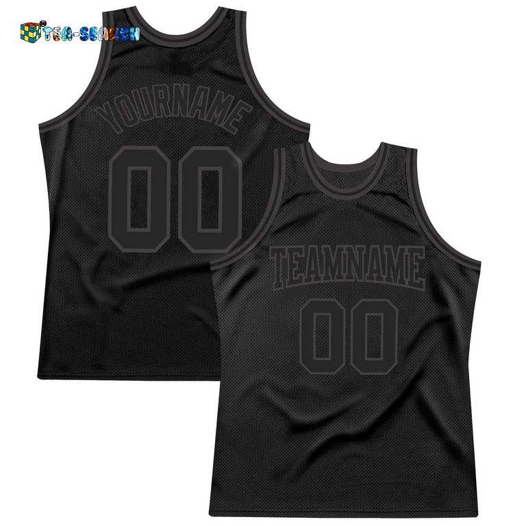 Here’s Black-dark Gray Authentic Throwback Basketball Jersey