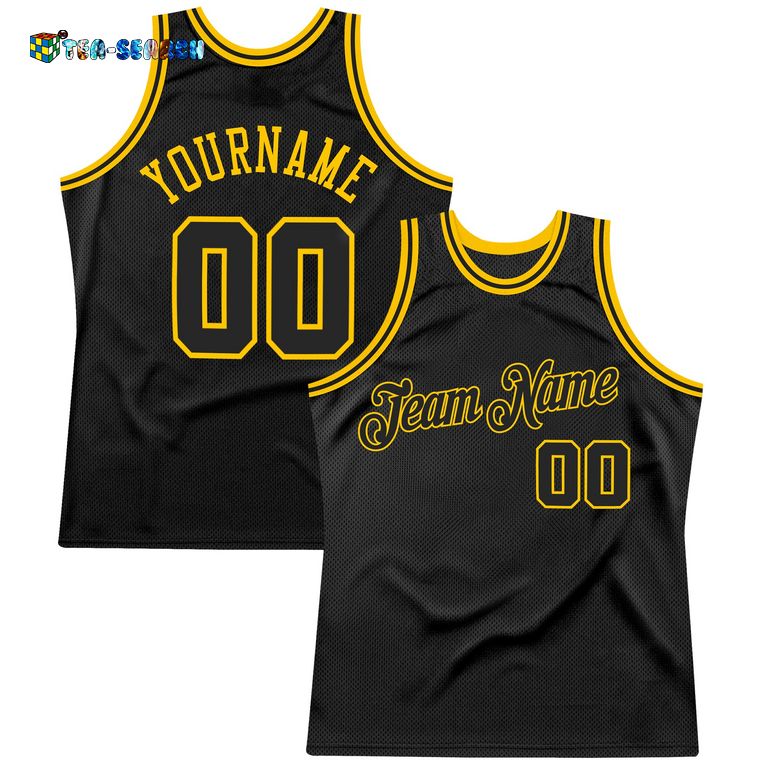 Black-gold Authentic Throwback Basketball Jersey - You look lazy