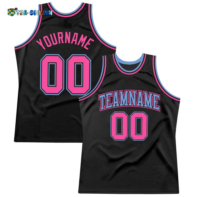 Best Sale Black Light Blue-pink Authentic Throwback Basketball Jerse