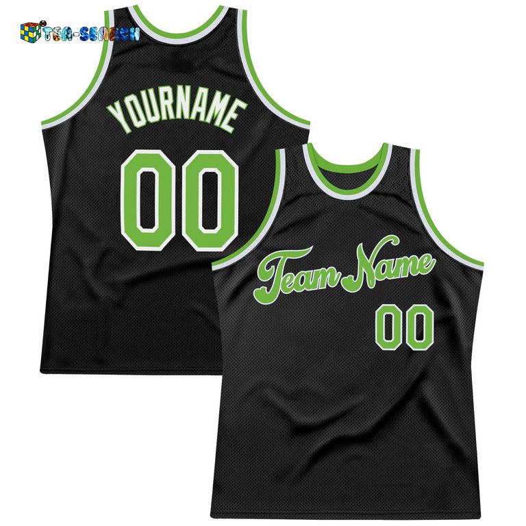 Available Black Neon Green-white Authentic Throwback Basketball Jersey