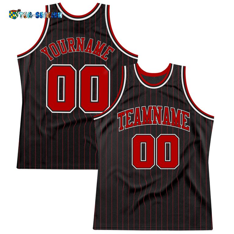 Black Red Pinstripe Red-white Authentic Basketball Jersey - Stunning