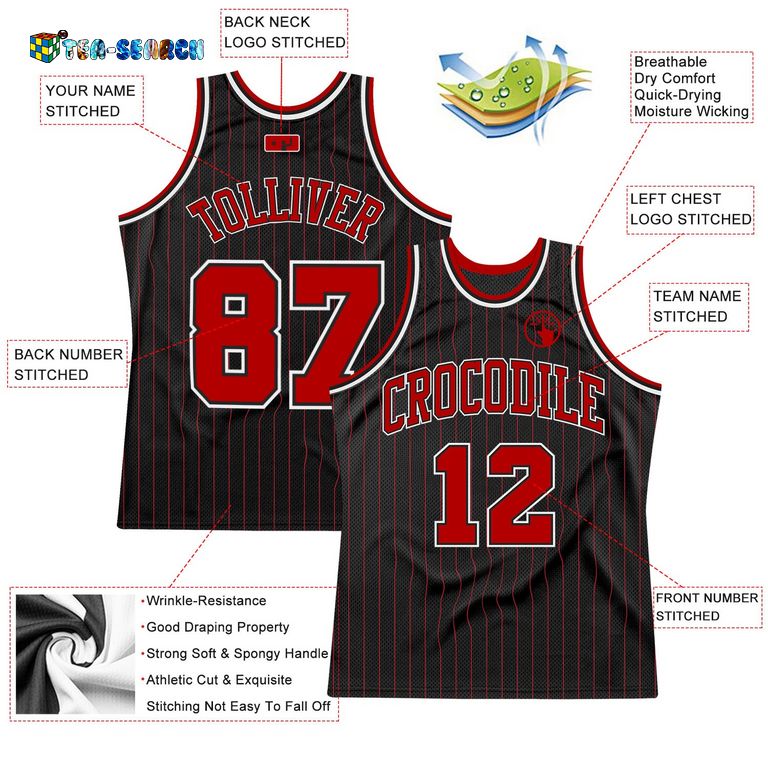 Black Red Pinstripe Red-white Authentic Basketball Jersey - Nice shot bro
