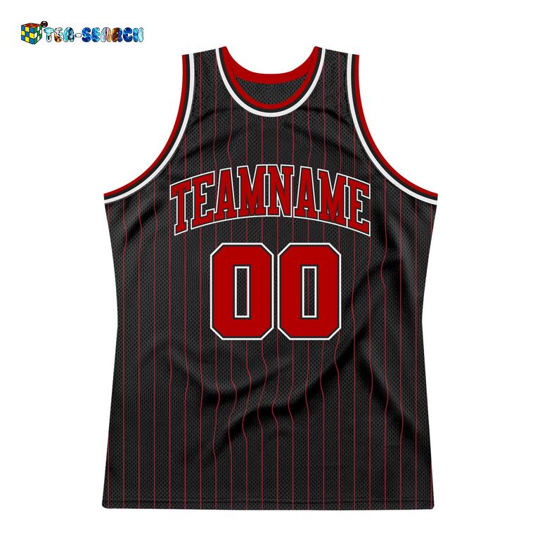 Black Red Pinstripe Red-white Authentic Basketball Jersey - Natural and awesome