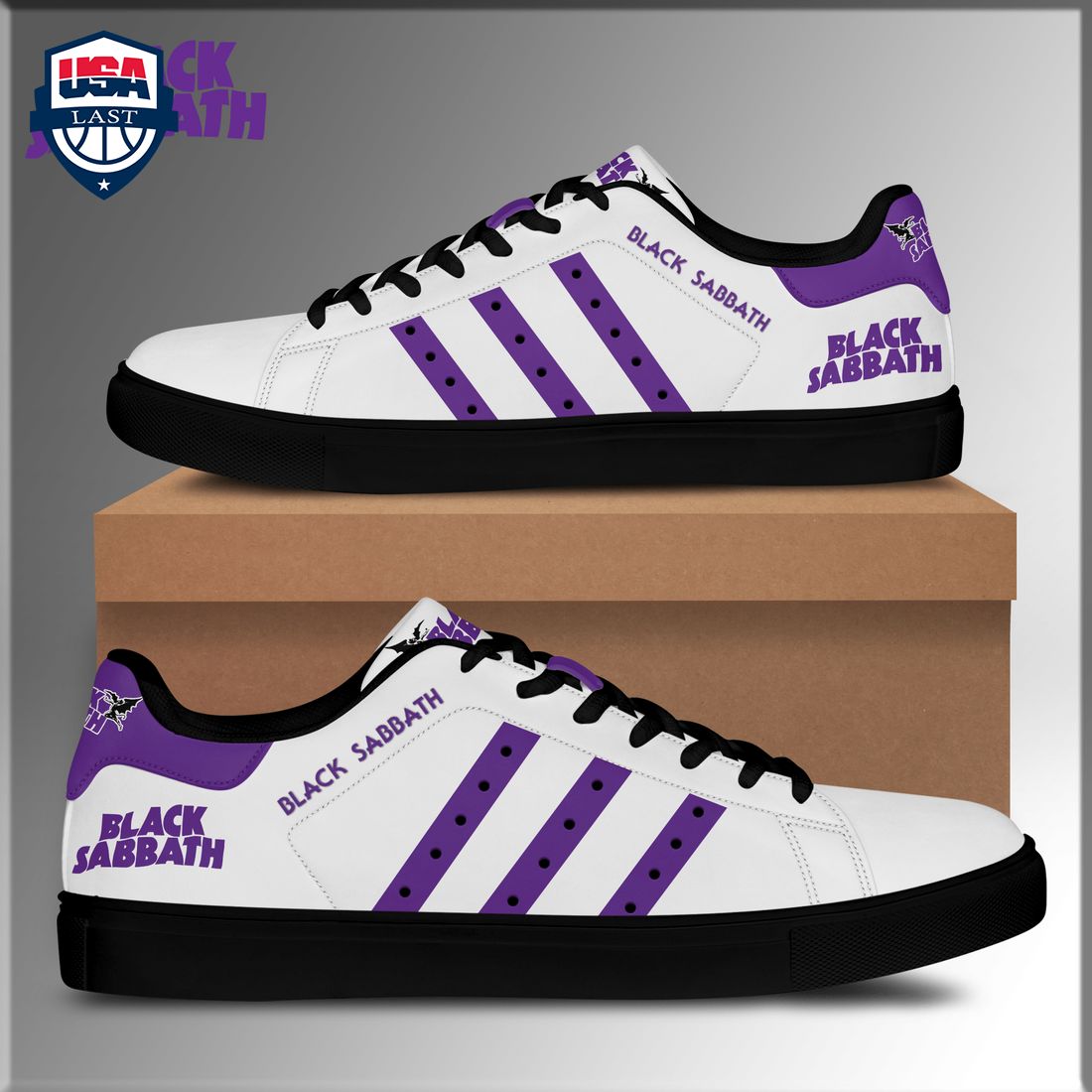 Black Sabbath Purple Stripes Stan Smith Low Top Shoes