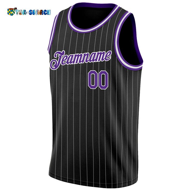 Black White Pinstripe Purple-white Authentic Basketball Jersey - Generous look
