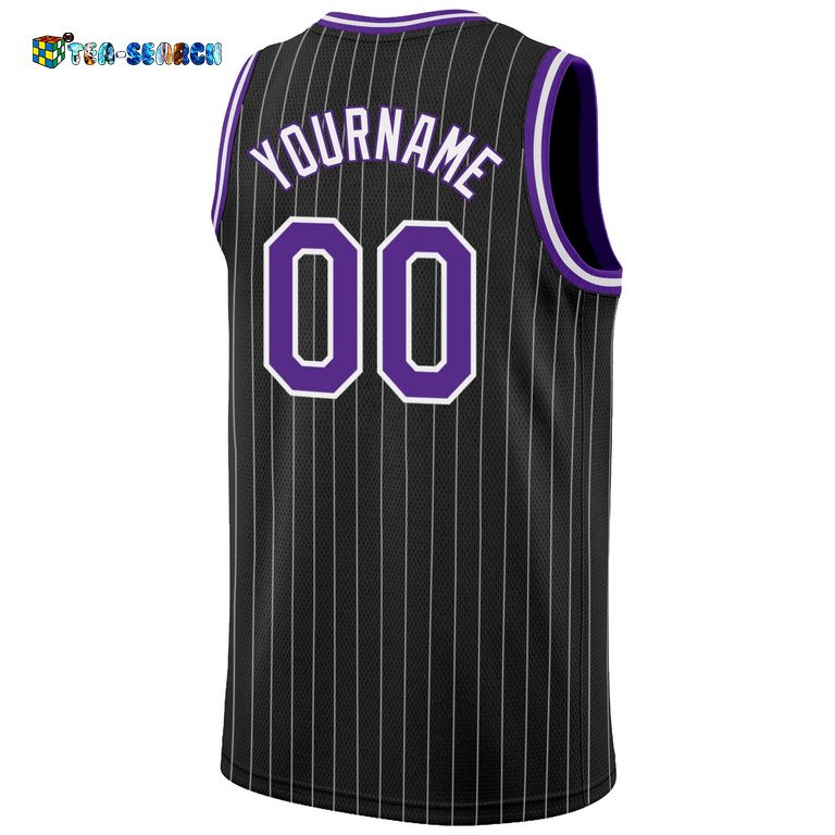 Black White Pinstripe Purple-white Authentic Basketball Jersey - Beauty queen