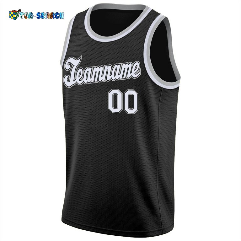 Black White-Silver Gray Round Neck Rib-knit Basketball Jersey - Beauty queen