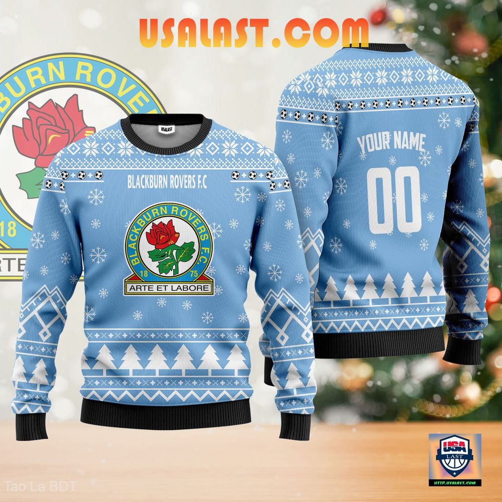 Great Blackburn Rovers F.C Ugly Christmas Sweater Blue Version