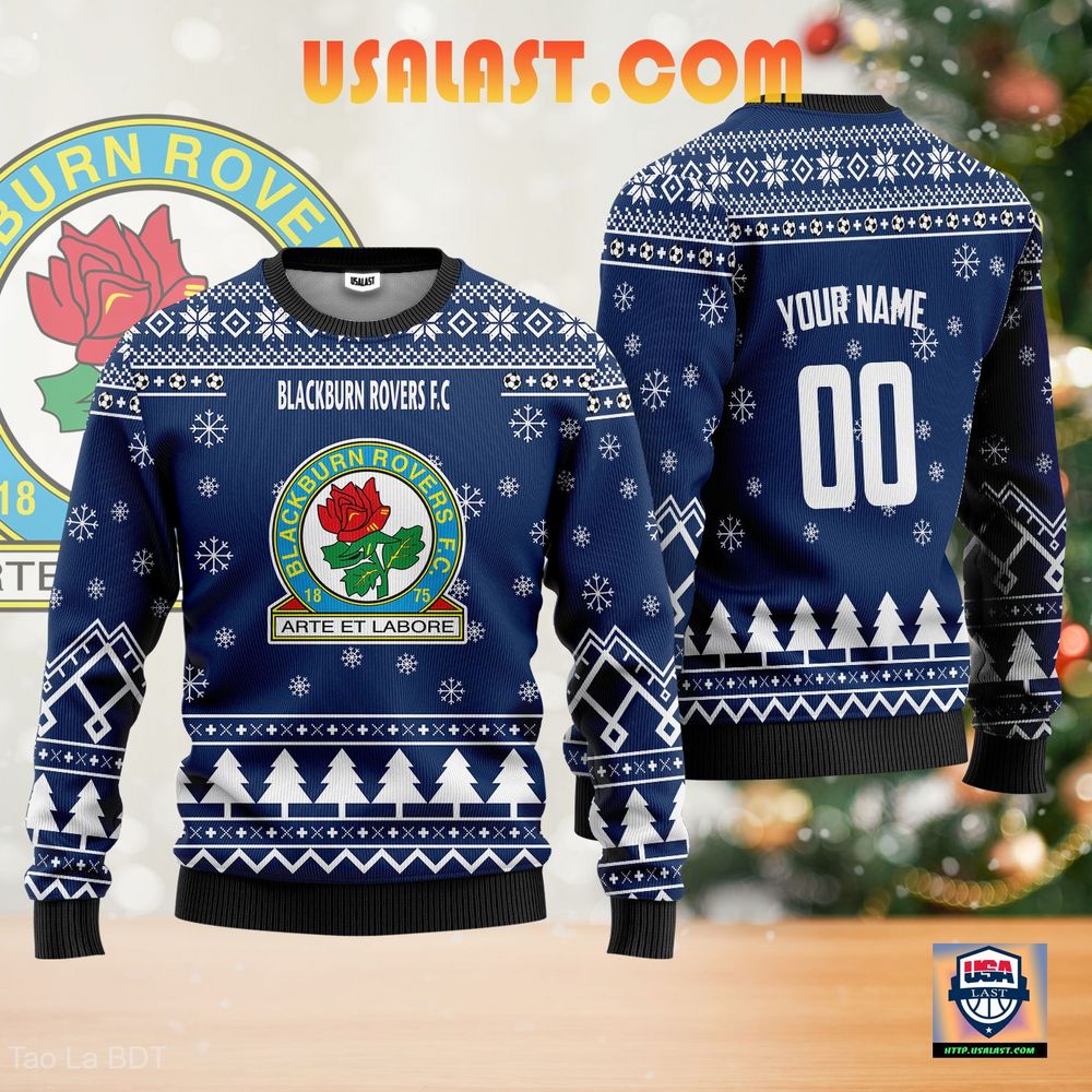 Here’s Blackburn Rovers F.C Ugly Christmas Sweater Midnight Blue Version