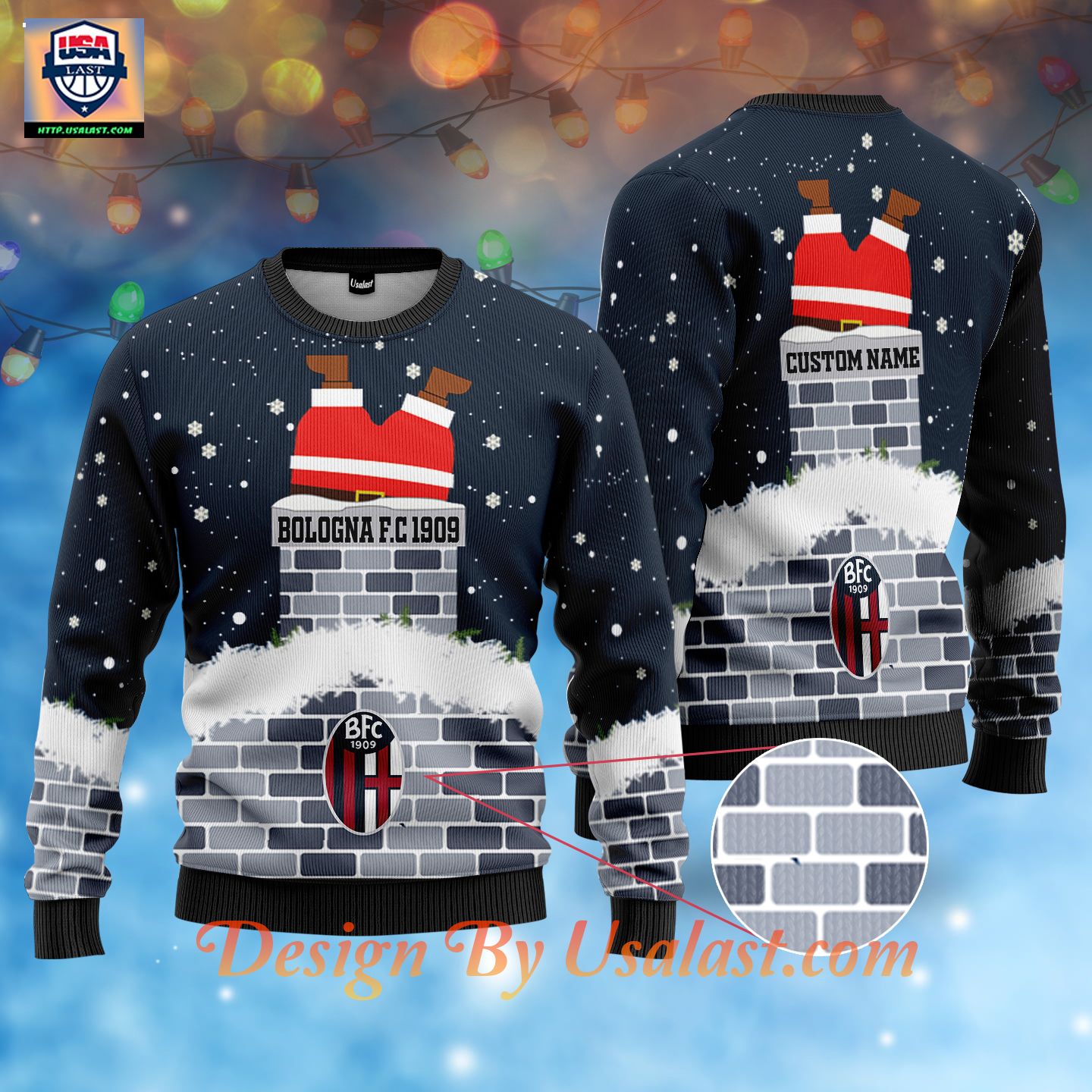 Available Bologna F.C 1909 Santa Claus Custom Name Ugly Christmas Sweater