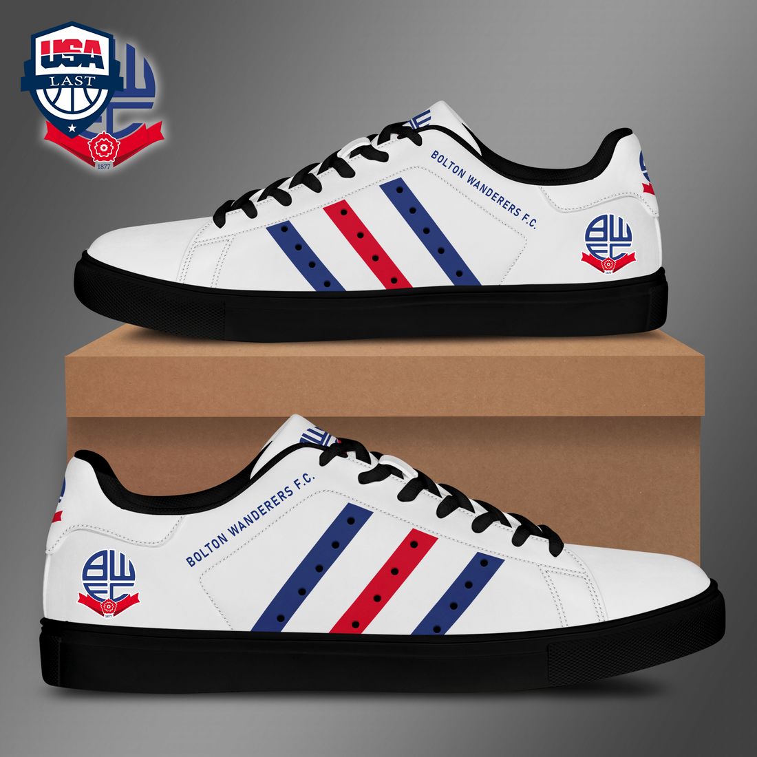 Bolton Wanderers FC Navy Red Stripes Stan Smith Low Top Shoes