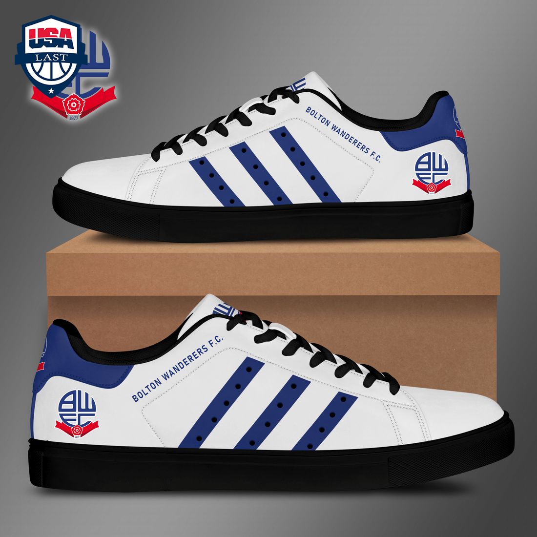 Bolton Wanderers FC Navy Stripes Style 2 Stan Smith Low Top Shoes
