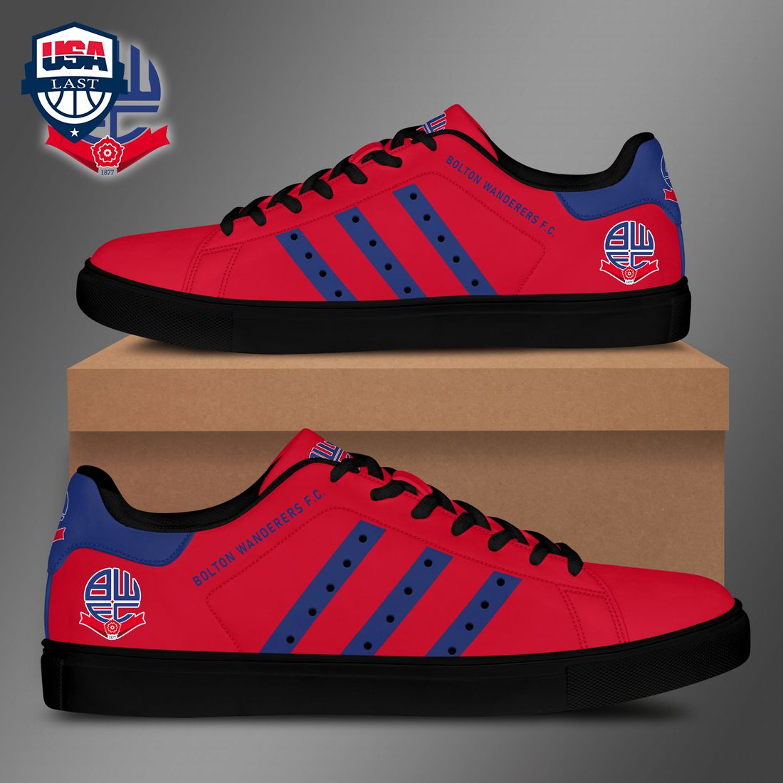 Bolton Wanderers FC Navy Stripes Style 3 Stan Smith Low Top Shoes