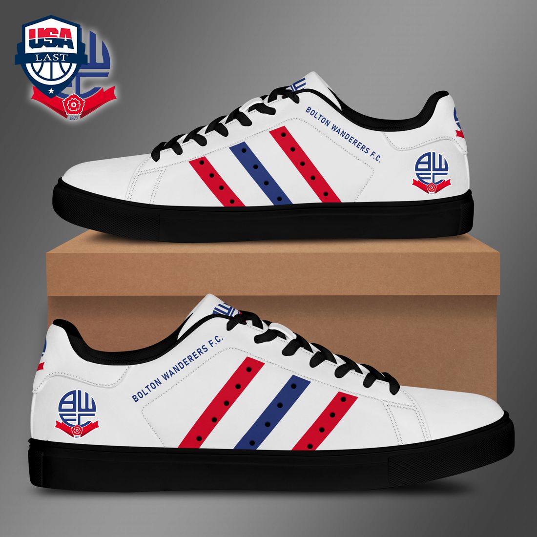 Bolton Wanderers FC Red Navy Stripes Stan Smith Low Top Shoes