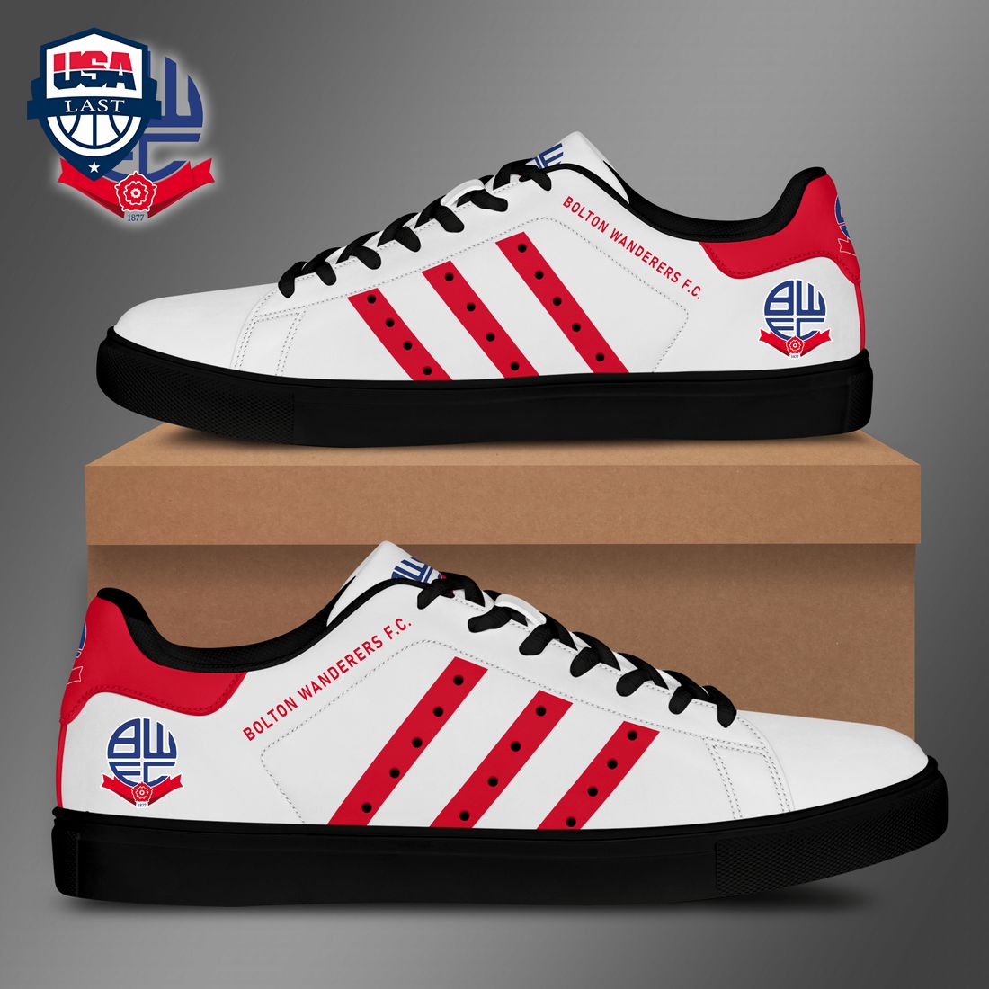 Bolton Wanderers FC Red Stripes Style 3 Stan Smith Low Top Shoes