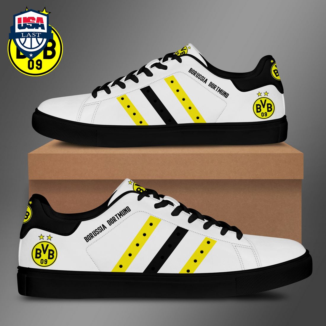 Borussia Dortmund Yellow Black Stripes Stan Smith Low Top Shoes - Cool DP