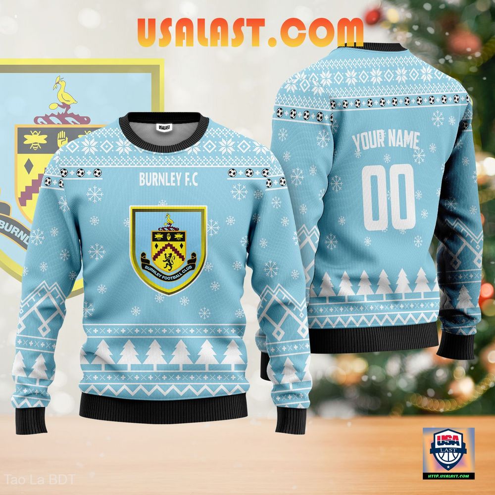 Luxury Burnley F.C Ugly Christmas Sweater Light Blue Version